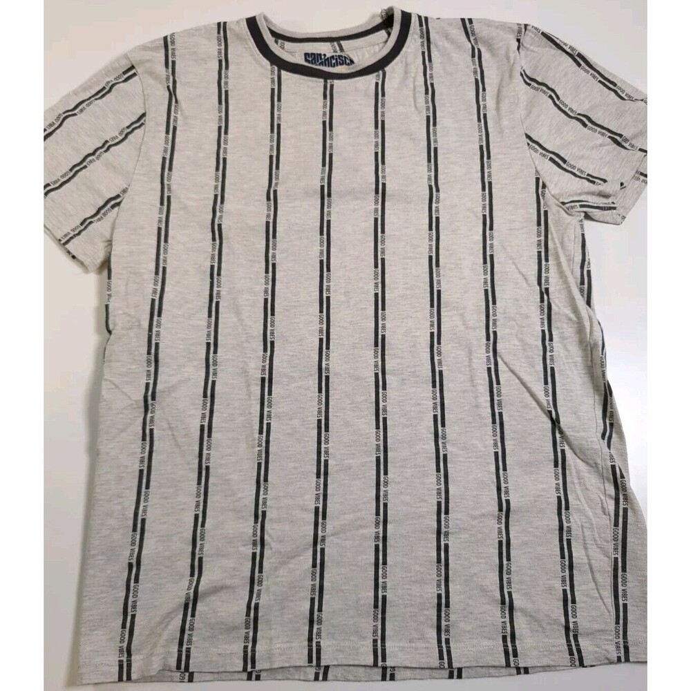 San Francisco Work Shirts Adult M Gray Good Vibes Striped Short Sleeve